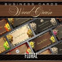Business Cards Floral Wood Grain Rustic Tree Bark