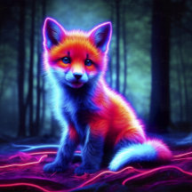 Neon Spirit Fox Glowing in a Mystical Dark Forest