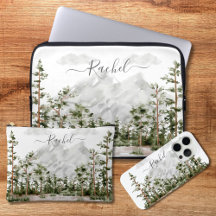 Monogrammed Watercolor Mountain Forest Custom Gift