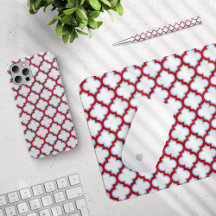 White and Red Trellis, Latticework, Quatrefoil