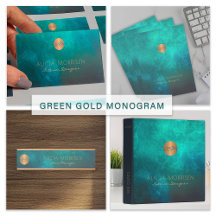 Luxury watercolor green gold business set