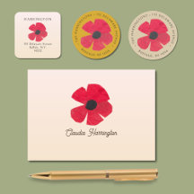 Retro Mid-Century Bright Red Poppy Art