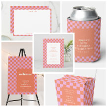 Retro Pink and Orange Checkerboard Birthday Party 