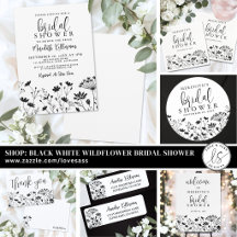 Simple Chic Black White Wildflower Bridal Shower