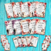 Romantic Bride & Groom Watercolor Floral Wedding