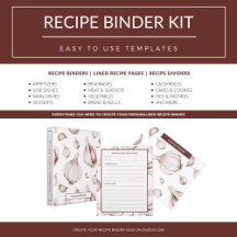 Recipe Binder Kit   Simple White Garlic Pattern