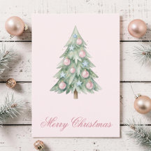Whimsical Pastel Pink Christmas Tree & Coquette Bo