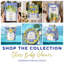 Italian blue tiles watercolor lemon baby shower
