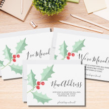 Watercolor Holly Moving Announcements