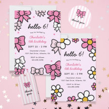 Hello Cutie Cartoon Daisy & Ribbon Pink Birthday