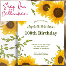 100th Birthday Watercolor Sunflowers Collection