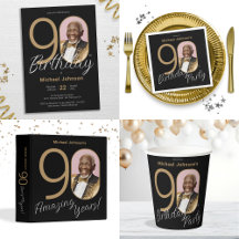 Custom Black and Gold 90th Birthday Party Theme