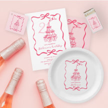 Hand Drawn Pink Champagne Tower Birthday Party 