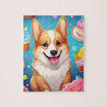 Cute Happy Birthday Corgi Dog Jigsaw Puzzles