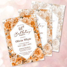 Orange Rose Floral Geometric Birthday Invitations