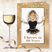 60th Female Birthday Cards with Drink Toasts