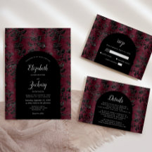 Moody Burgundy Black Damask Arch Wedding Suite