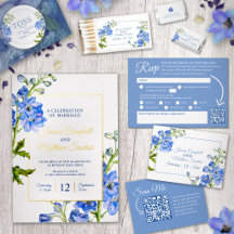 Delphinium blue watercolor botanical wedding
