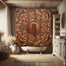 Western Tooled Leather Print With Custom Initial