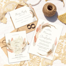 Boho Pampas Grass Wedding Invitation Suite