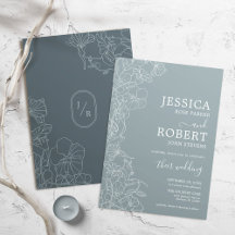 Botanical Slate Blue Grey Wedding