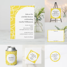 Bold Yellow Abstract Modern Line Art Bridal Shower