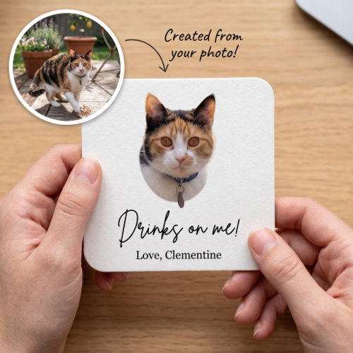 Coaster (Square) - Before/After: the personalized paper coaster with Clementine's portrait