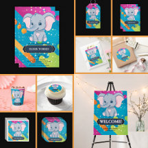 Modern Colorful Blue Elephant Baby Shower