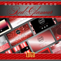 Business Cards Logo Red Luxe Glam Sparkle Glitter