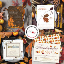 THANKSGIVING DINNER PARTY INVITES, CARDS & DECOR