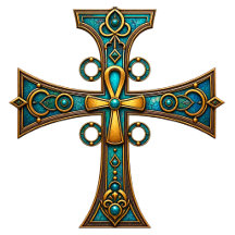 Ornate Sacred Cross Art – Turquoise and Gold 