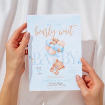 Cute Blue Teddy Bear Baby Shower