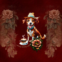 A happy cartoon dog in a summer hat