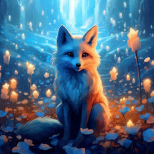 Carte Postale fox lumière bleue