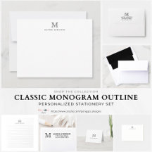 Modern 1 Monogram Outline Personalized Stationery