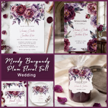 Moody Burgundy Plum Floral Fall Wedding Collection