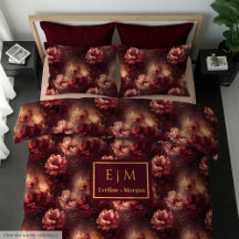 Blush Burgundy Gold Floral Duvet Cover #118HD