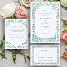 Sage Green Botanical Frame   Letterpress Wedding