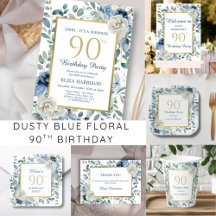 Dusty Blue Floral 90th Birthday