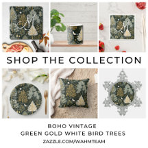 Vintage Boho White Green Gold Christmas Trees