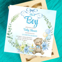 It's a boy teddy bear floral wreath baby 