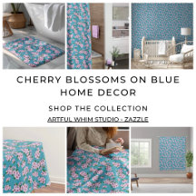cherry blossom on blue watercolor home decor