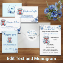 Sweet Heart Teddy Bear Blue Baby Shower Collection