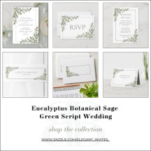 Eucalyptus Botanical Sage Green Script Wedding
