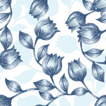 Blue Pastel Elegance: Tulip Silhouette Floral Patt