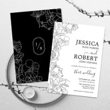 Modern Botanical Black White Wedding