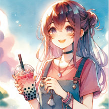 Anime Girl Drinking Boba Tea