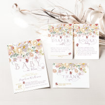 Purple spring wildflower heart script baby shower