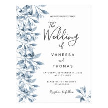 White blue botanical wedding inviation suite