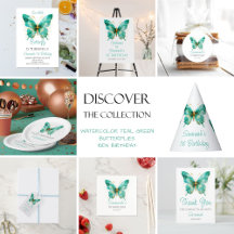 Watercolor teal green butterflies - Kids Birthday